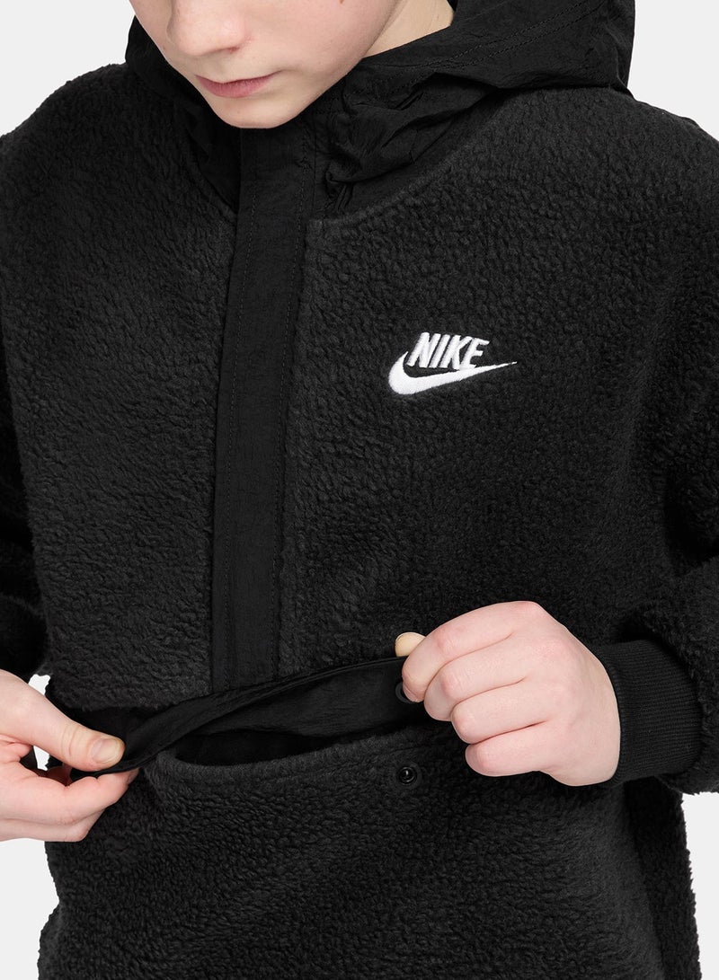 نايكي هودي سويت شيرت بقلنسوة بسحاب ربع للأطفال من الفليس بقصة واسعة - Image 3