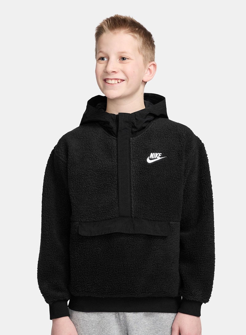 نايكي هودي سويت شيرت بقلنسوة بسحاب ربع للأطفال من الفليس بقصة واسعة - Image 1