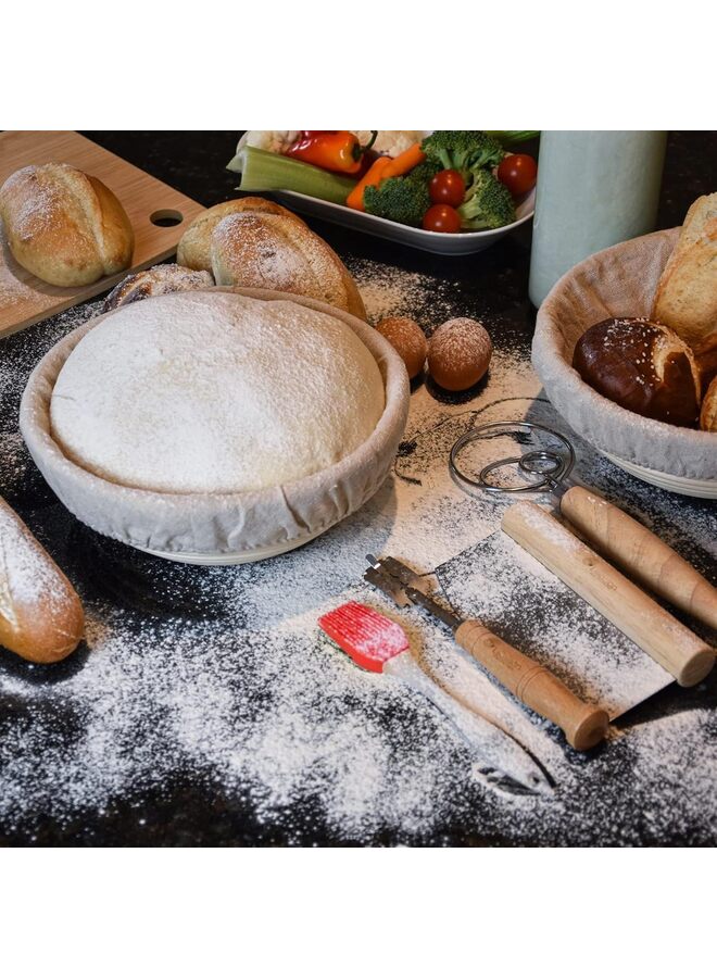 مجموعة أدوات تخمير العجين المخمر، ١١ قطعة، لخبز الخبز، سلة خبز دائرية ٩ بوصات، لوازم وأدوات خبز العجين المخمر، مثالية كهدية. - Image 3