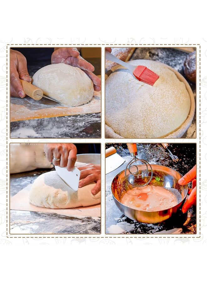 مجموعة أدوات تخمير العجين المخمر، ١١ قطعة، لخبز الخبز، سلة خبز دائرية ٩ بوصات، لوازم وأدوات خبز العجين المخمر، مثالية كهدية. - Image 4