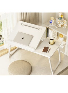 JANTENS Laptop Bed Tray Table Adjustable in Five Levels Foldable Laptop Bed Table with 4 USB Charging Port Small Table on Bed with Cup Holder Suitable for Bed Sofa and Floor (White)  - Image 1