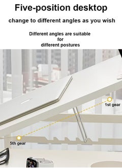 JANTENS Laptop Bed Tray Table Adjustable in Five Levels Foldable Laptop Bed Table with 4 USB Charging Port Small Table on Bed with Cup Holder Suitable for Bed Sofa and Floor (White)  - Image 3