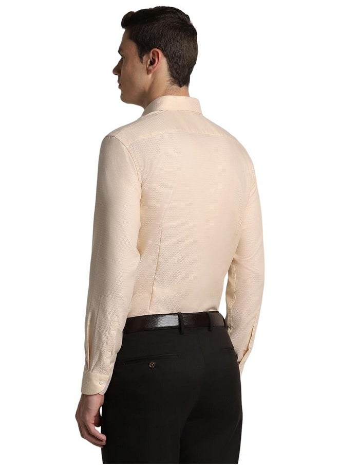 Peter England Peter England Men's Solid Textured Slim Fit Premium 100% Cotton Formal Shirt Premium Twill Weave with 2-Ply Cotton Beige  - Image 3