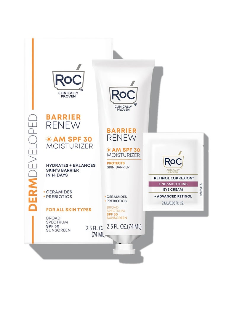 RoC RoC Barrier Renew Day Cream with SPF 30, Moisturizer with Ceramides & Prebiotics to protect Skin Barrier, 2.5 Ounces  - Image 1