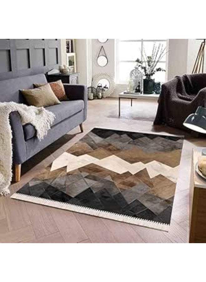 بديل سجاد مودرن 3D - تصميم هندسي بنمط الجلد الطبيعي - مقاس 160×230 سم - ظهر مانع للانزلاق وقابل للغسيل - Image 1