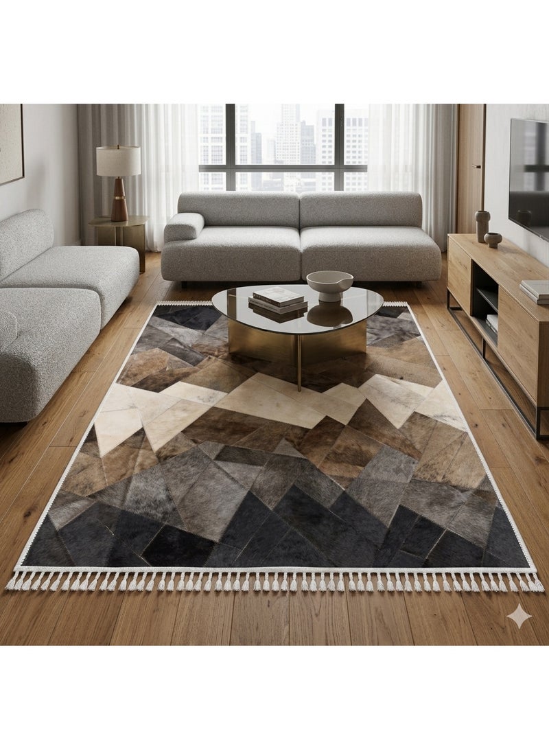 بديل سجاد مودرن 3D - تصميم هندسي بنمط الجلد الطبيعي - مقاس 160×230 سم - ظهر مانع للانزلاق وقابل للغسيل - Image 2