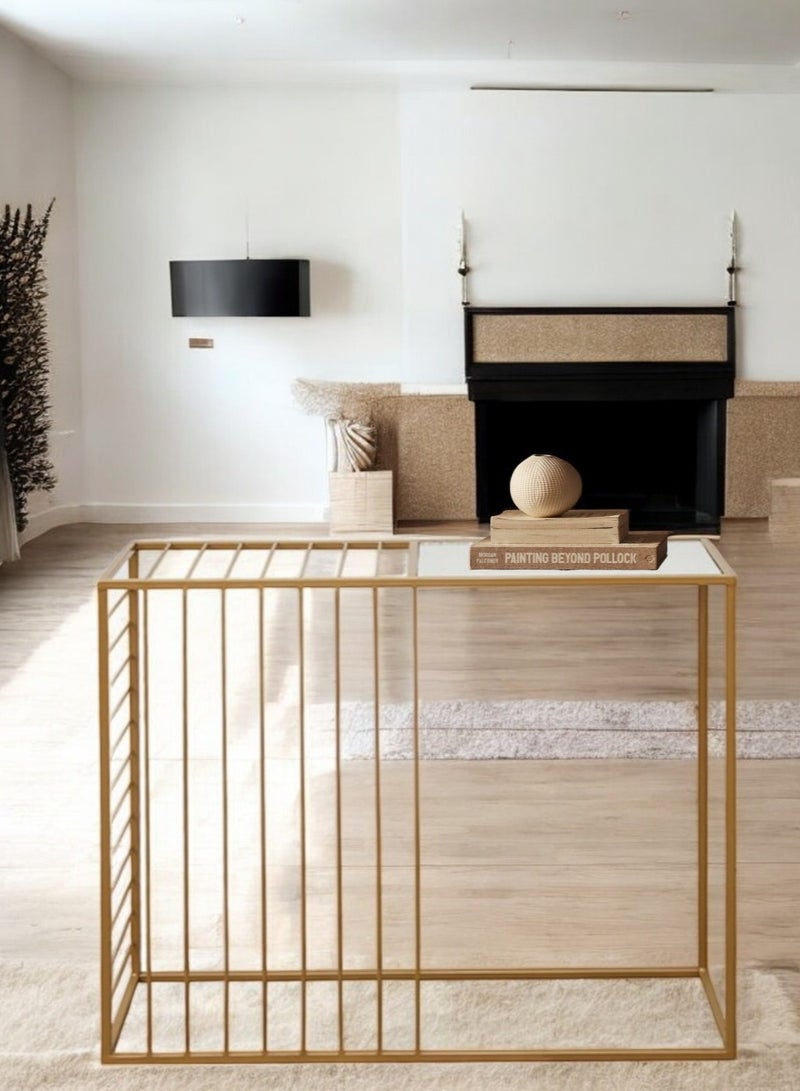 فن بيتك "طاولة مدخل ذهبية مبرومة بمرايا: أناقة عصرية وإشراقة لا مثيل لها" - Image 1
