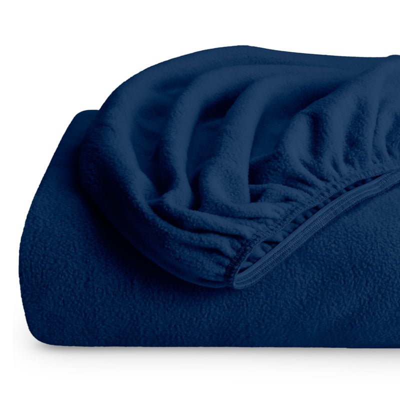Bare Home Super Soft Fleece Fitted Sheet  Queen Size  Extra Plush Polar Fleece NoPilling  Deep Pocket  All Season Cozy Warmth Queen Dark Blue