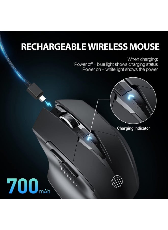 Wireless Mouse Rechargeable, Battery Visible, 2400 DPI, 6 Buttons, Ergonomic Large Mouse for Laptop, Computer, Mac, PC etc. - Image 3