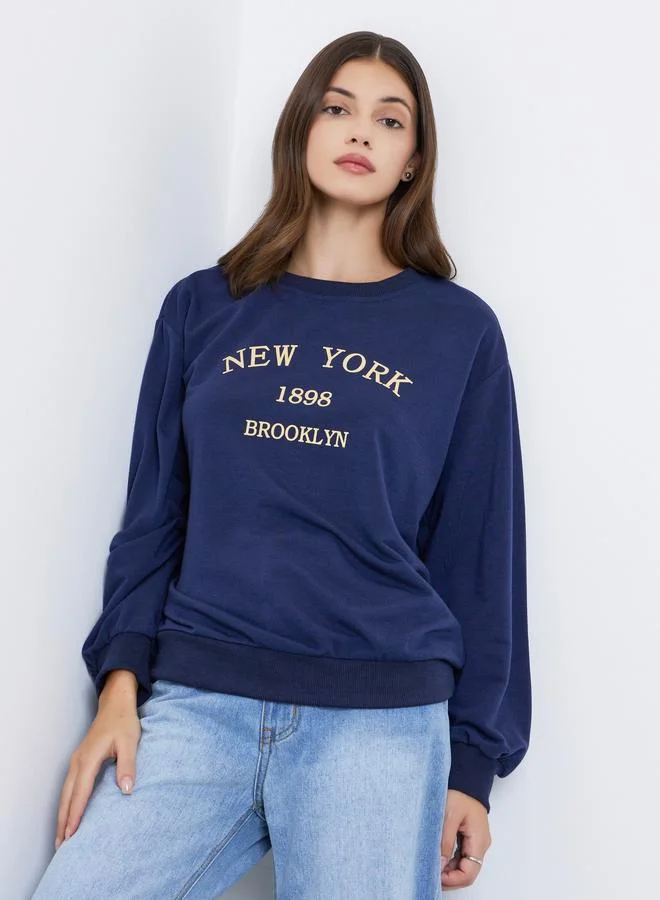 Take Two Take Two Navy Blue Slogan Print Oversized Sweatshirt