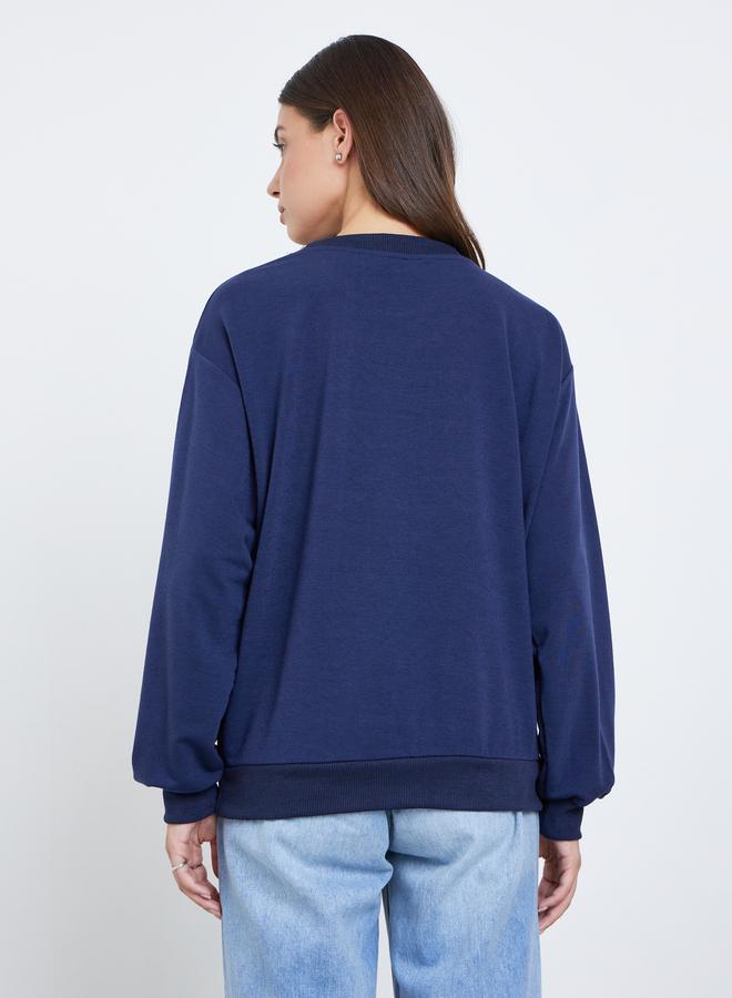 Take Two Navy Blue Slogan Print Oversized Sweatshirt - Image 4