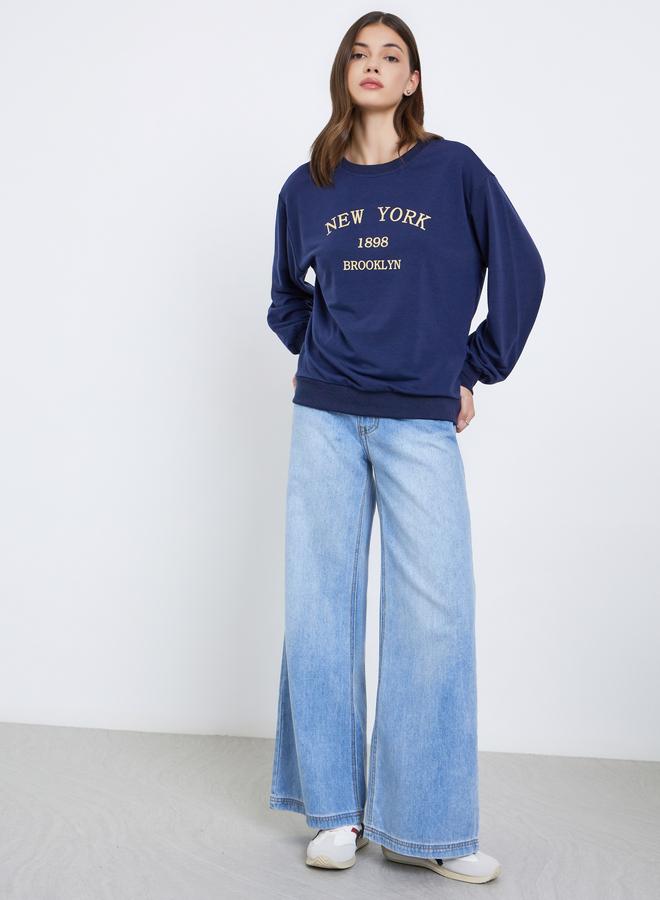 Take Two Navy Blue Slogan Print Oversized Sweatshirt - Image 3