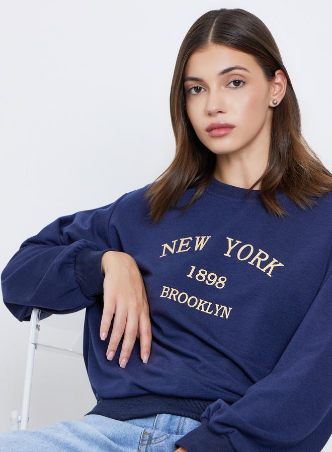 Take Two Navy Blue Slogan Print Oversized Sweatshirt - Image 1