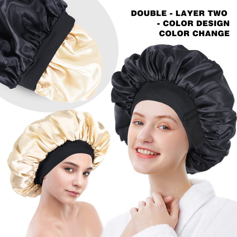 XRACEPHOL Silk Bonnet for Sleeping Double Layer Satin Bonnet Adjustable Bonnets for Black Women Sleep Cap Reversible Hair Bonnet for Curly Hair Hats(Black) - Image 5