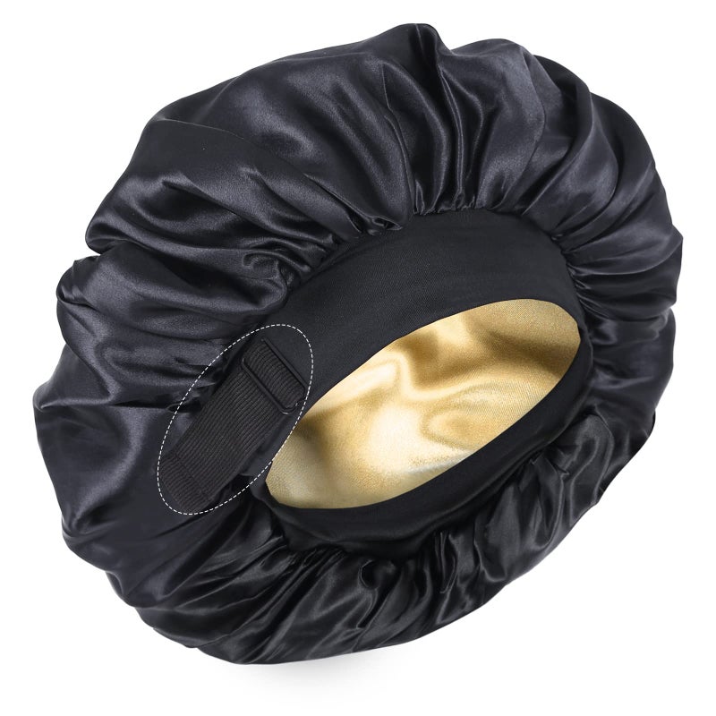 XRACEPHOL Silk Bonnet for Sleeping Double Layer Satin Bonnet Adjustable Bonnets for Black Women Sleep Cap Reversible Hair Bonnet for Curly Hair Hats(Black) - Image 1