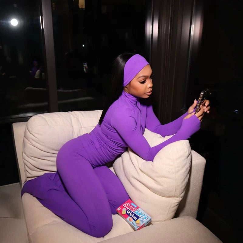 Women's Stand Collar Zip-Up Long Sleeve Top, Pants & Headband 3-Piece Tracksuit Set - Image 1