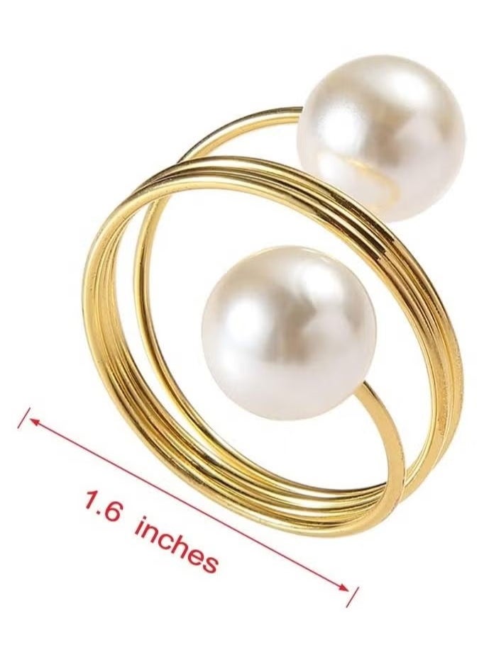 Set of 12 Gold Double-Pearl Design Buckles Napkin Rings