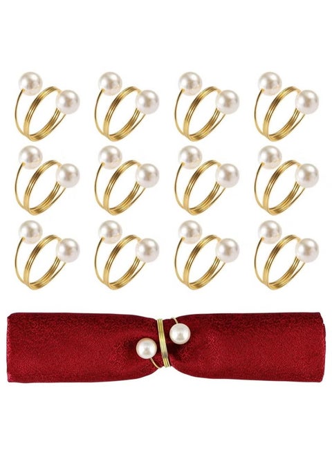 Set of 12 Gold Double-Pearl Design Buckles Napkin Rings