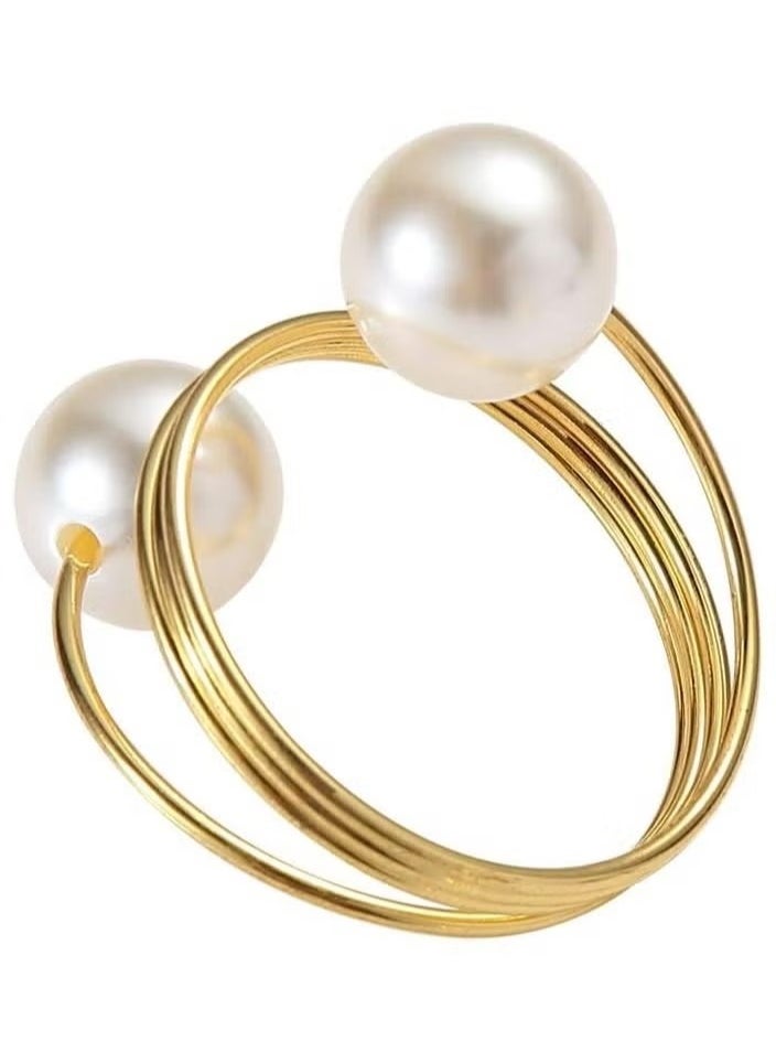 Set of 12 Gold Double-Pearl Design Buckles Napkin Rings