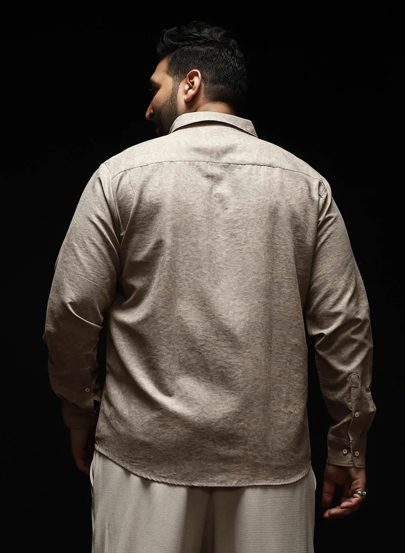 Instafab Plus  Instafab Plus Men's Cloud Grey Grazed-Fade Imprint Shirt | Spread Collar , Long Cuffed Sleeves , Button Closure , Curved Hemline | Abstract-Print Plain Cotton-Blend Material For Street & Casual Wear for Men | Best Price UAE