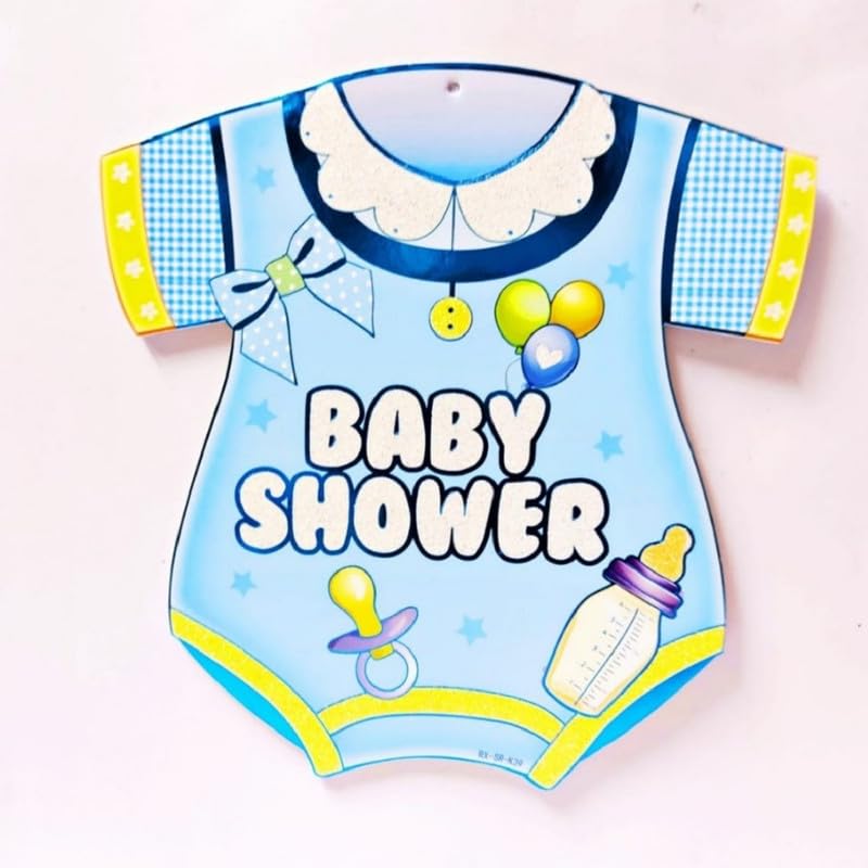 Selibration.com Baby Boy Shower Shirt Poster Blue Color for Shower Welcome Surprise Party Celebration Decoration (50x25cm) - Image 1