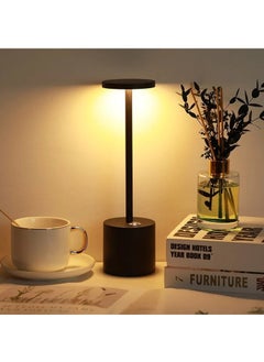 ELFSA Cordless Table Lamp,3 Colors Stepless Dimming Up,Battery Operated,Portable LED Desk Lamp for Bedroom/Restaurant/Bars/Outdoor Camping/Couple Dinner/Night Light/(Black)  - Image 1