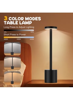 ELFSA Cordless Table Lamp,3 Colors Stepless Dimming Up,Battery Operated,Portable LED Desk Lamp for Bedroom/Restaurant/Bars/Outdoor Camping/Couple Dinner/Night Light/(Black)  - Image 2