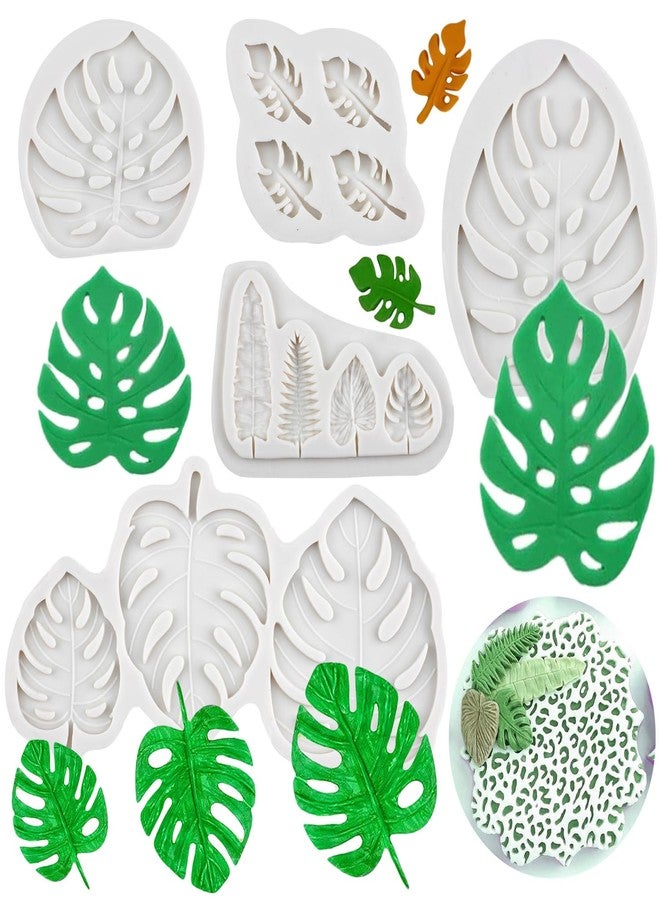 RFGHAC Fan Leaf Silicone Molds Tropical Leaves Mold Palm Leaf Mold Monstera Leaf Chocolate Fondant Molds For Cake Decoration Cupcake Topper Candy Polymer Clay Gum Paste Set Of 5 - Image 1