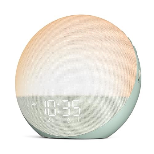 Odokee Sunrise Alarm Clock White Noise Machine: Natural Wake Up Light - Dimmable Clock with Bluetooth Speaker for Bedroom - 25 Sleep Sounds for Baby Adults Kids Sage Green - Image 1