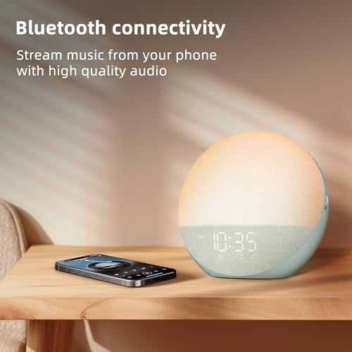 Odokee Sunrise Alarm Clock White Noise Machine: Natural Wake Up Light - Dimmable Clock with Bluetooth Speaker for Bedroom - 25 Sleep Sounds for Baby Adults Kids Sage Green - Image 3
