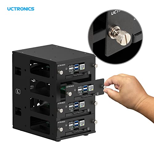 UCTRONICS Desktop Cluster Enclosure for Raspberry Pi, Up to 4 PIS and 2.5" SSD, Front Removable Trays, 12cm LED Cooling Fan for Raspberry Pi 5/4B/3B+/3B - Image 5
