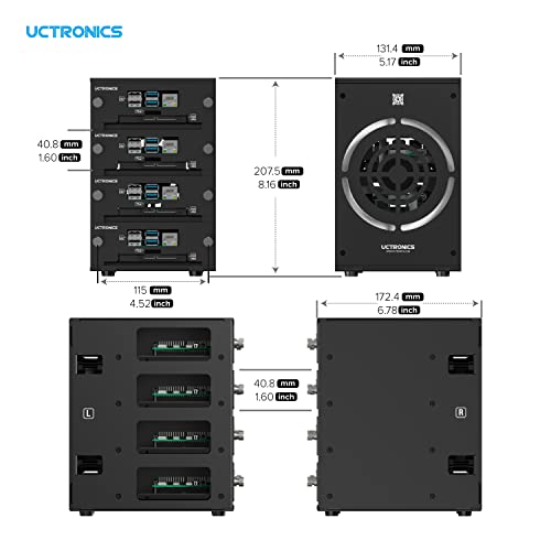 UCTRONICS Desktop Cluster Enclosure for Raspberry Pi, Up to 4 PIS and 2.5" SSD, Front Removable Trays, 12cm LED Cooling Fan for Raspberry Pi 5/4B/3B+/3B - Image 2