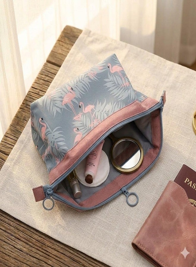 AASHRIT Naylon Cosmetic Toiletry Makeup Pouch with Portable Travel Multipurpose Water-Resistant Zipper Makeup Brush Bags - Flamingo ASPF-39 - Image 1
