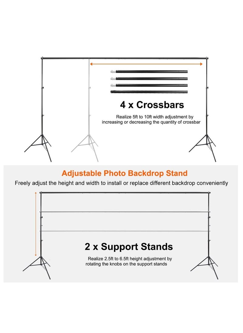Hihonor - Backdrop Stand, 10Ft Wide Adjustable Backdrop Stand, Background Support System Kit with Clamps Carry Bag for Photography, Wedding, Party Decoration, Photo Video Studio - Image 1