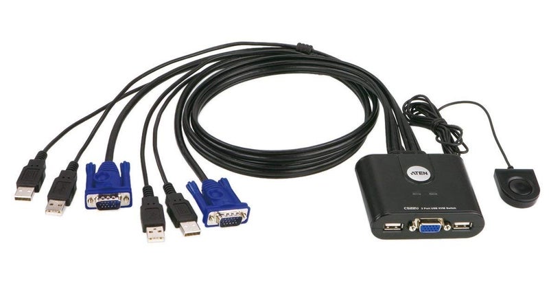 مفتاح KVM ATEN CS22U 2 منفذ USB مع محدد منفذ عن بُعد 09M كابلات
