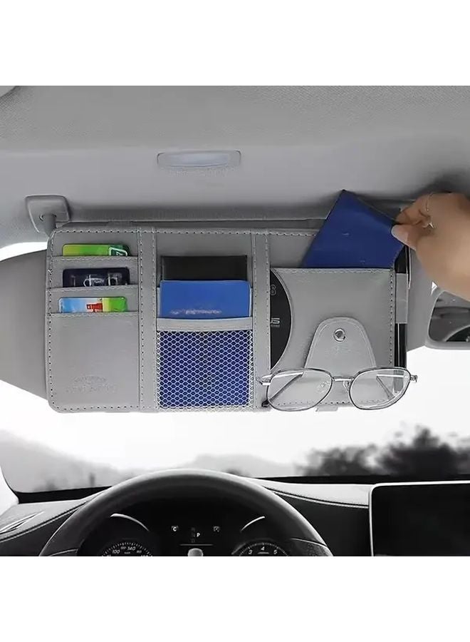 Blue Car Sun Visor Organizer With Eyeglass Holder License And Card Storage - Image 1