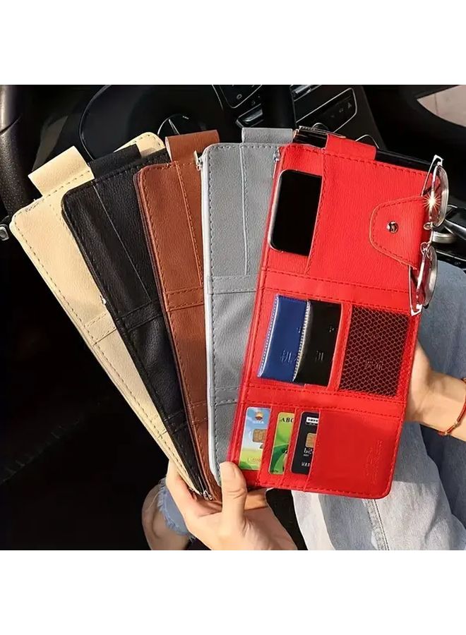 Blue Car Sun Visor Organizer With Eyeglass Holder License And Card Storage - Image 3
