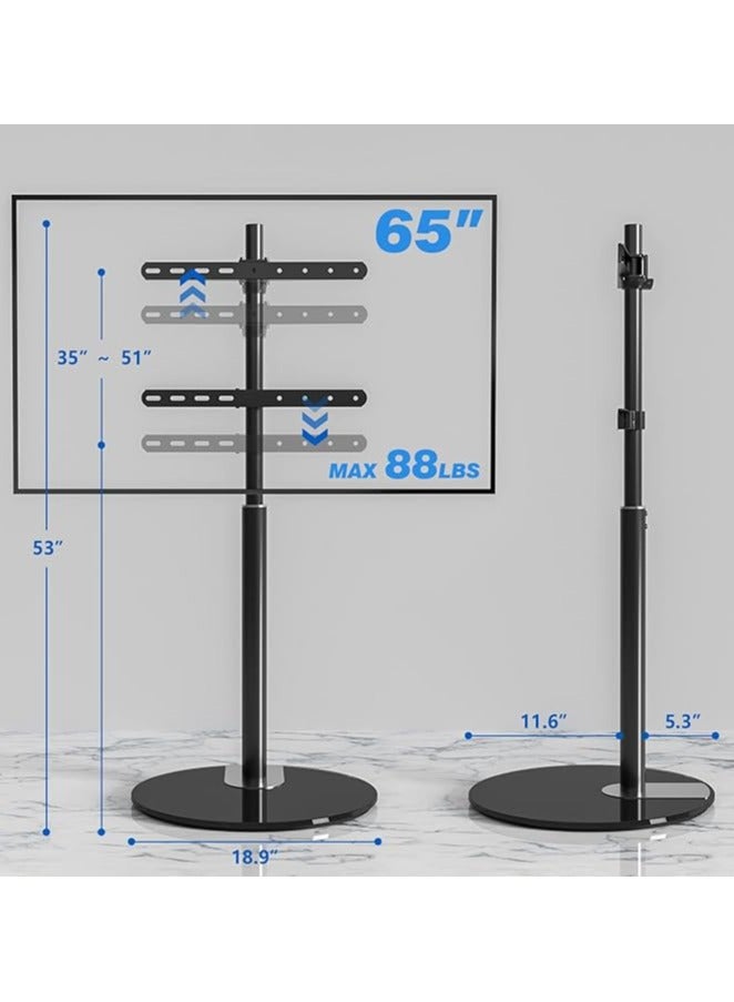Rfiver Swivel Floor TV Stand – 90° Swivel for 32"-65" LED/LCD TVs, Round Glass Base, Load Capacity 68kg, VESA 400x400mm, Modern Black Design - Image 3