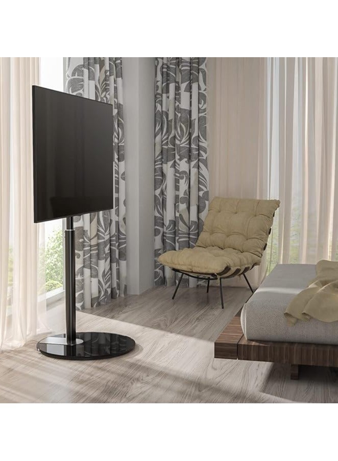 Rfiver Swivel Floor TV Stand – 90° Swivel for 32"-65" LED/LCD TVs, Round Glass Base, Load Capacity 68kg, VESA 400x400mm, Modern Black Design - Image 2