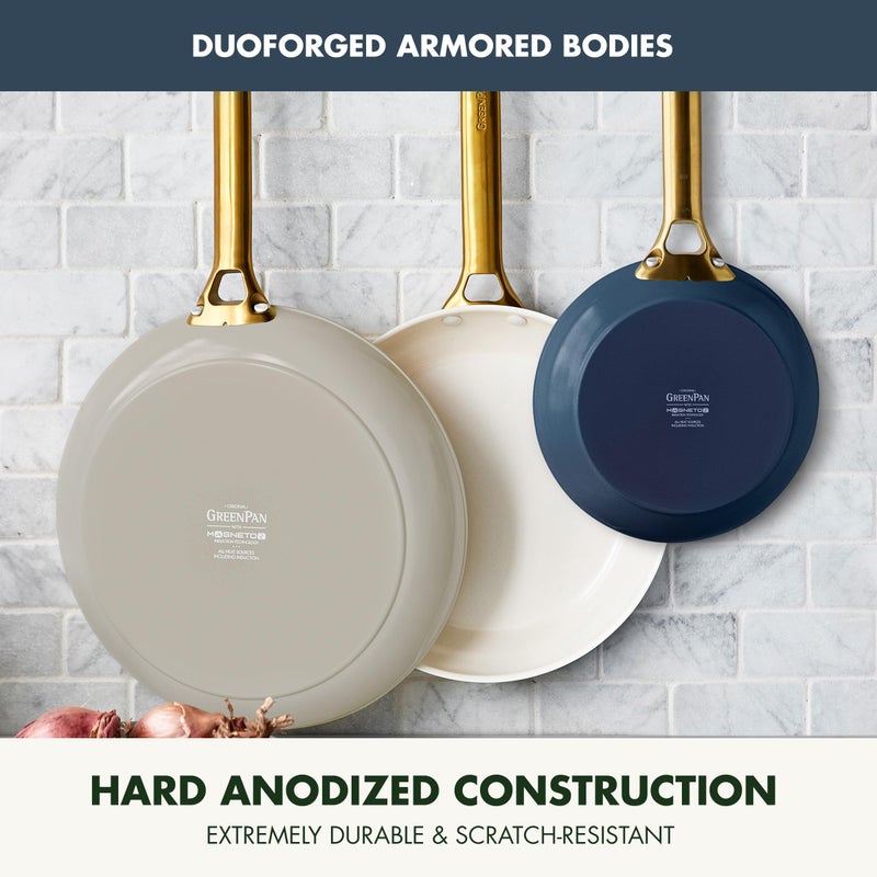 GreenPan 3 Piece Ceramic Cookware Set, Non Stick Frying Pans (8â€ 10â€ & 12â€ Skillets), PFAS-Free Non-Toxic Induction Cookware, Hard Anodized, Kitchen Pots, Dishwasher Safe, Navy, Taupe, Cream - Image 2
