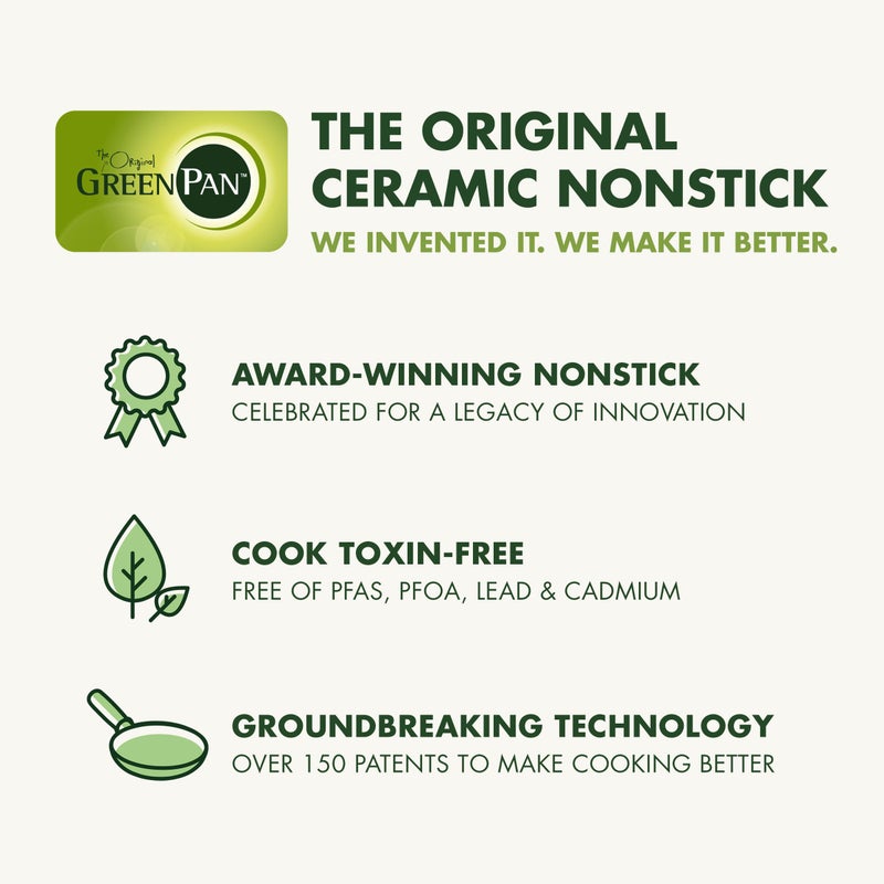 GreenPan 3 Piece Ceramic Cookware Set, Non Stick Frying Pans (8â€ 10â€ & 12â€ Skillets), PFAS-Free Non-Toxic Induction Cookware, Hard Anodized, Kitchen Pots, Dishwasher Safe, Navy, Taupe, Cream - Image 5