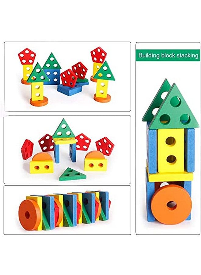 Smoneo ألعاب فرز وتكديس خشبية 20 قطعة 5 أشكال تعليمية مبكرة كتل هندسية ألغاز للأطفال من 1 إلى 3 سنوات أولاد وبنات (20 قطعة) - Image 4