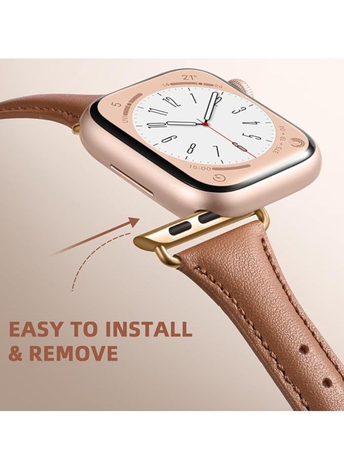 Slim Leather Bands Compatible with Apple Watch Band 38mm 40mm 41mm 42mm（S10/S11）, Top Grain Leather Watch Thin Wristband for iWatch Ultra SE Series 10/9/8/7/6/5/4/3/2/1 - Image 2