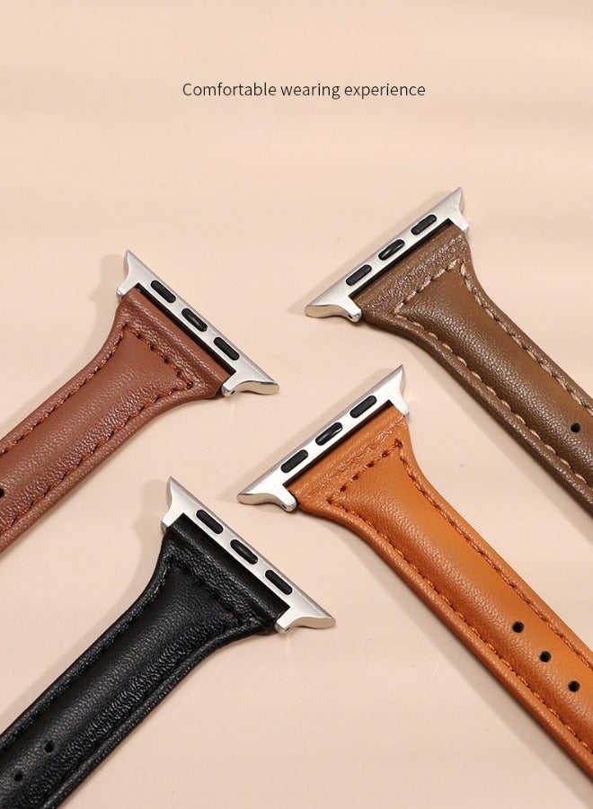 Slim Leather Bands Compatible with Apple Watch Band 38mm 40mm 41mm 42mm（S10/S11）, Top Grain Leather Watch Thin Wristband for iWatch Ultra SE Series 10/9/8/7/6/5/4/3/2/1 - Image 4