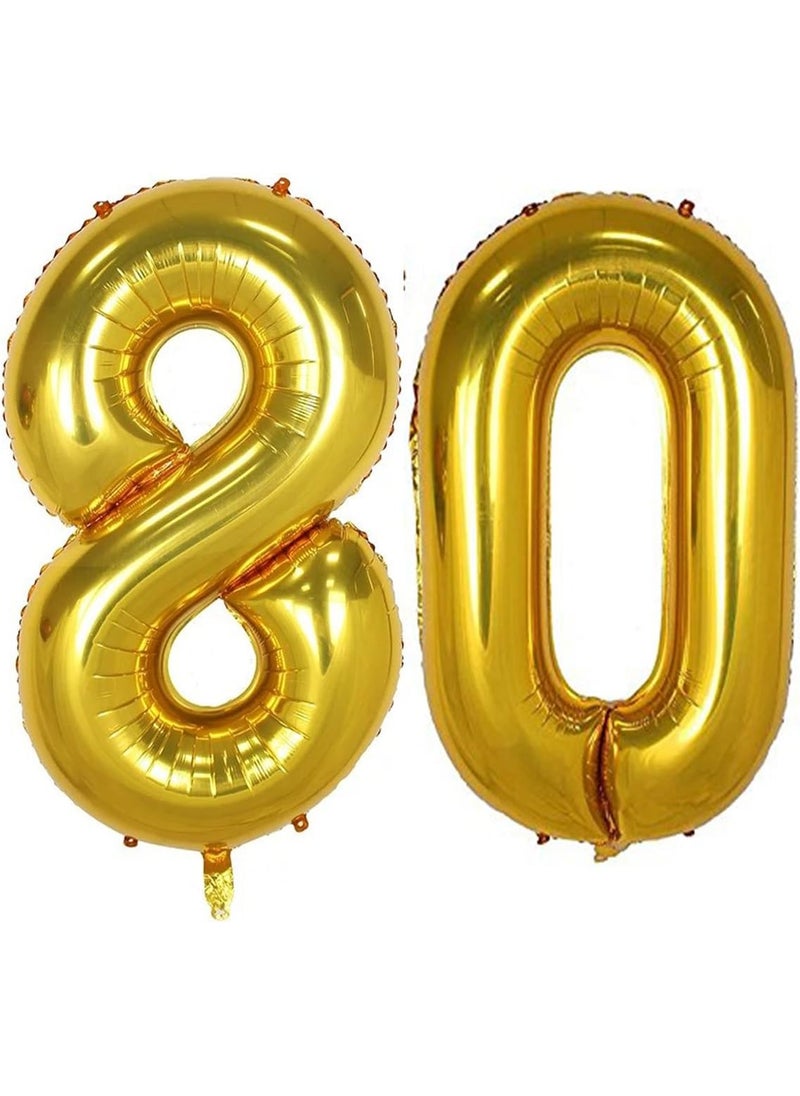 MAGJUCHE 40inch Gold Foil 80 Helium Jumbo Digital Number Balloons 80th Birthday Decoration for Girls or Boys 80 Birthday Party Supplies  - Image 1