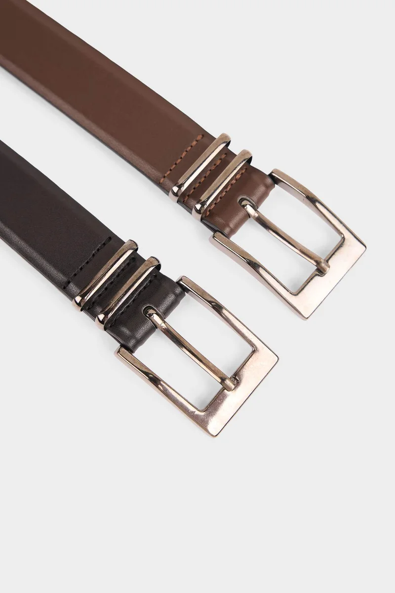 ديفاكتو Man Rectangle Clasp Faux Leather Dual Classic Belt