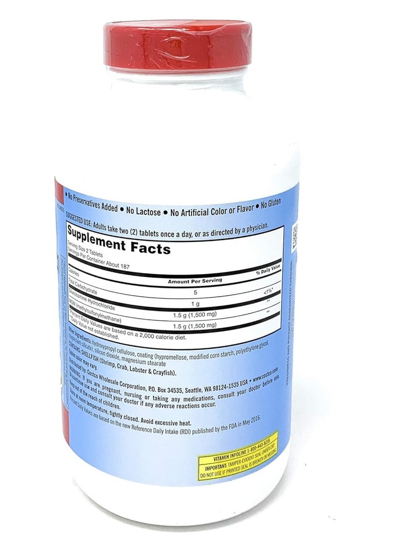 Kirkland Signature Extra Strength Glucosamine Hcl 1500 Mg With Msm 1500 Mg 375 tabs 187 Servings  - Image 2