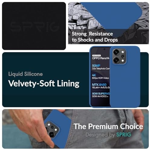 SPRIG Compatible with Oppo Reno 14 Premium SilkTone Back Cover Drop Tested Shock Proof Mobile Case for Men, Women, Boys and Girls with Camera Protection (Navy Blue) - Image 2