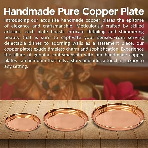 TORPPEZA Pure Indian Traditional Handmade Copper Plain Plate/Thali/for Pooja, Diwali Puja, Navratri, Aarti and Bhog, Fruits, Hawan Samagri and Multipurpose Use (Size - 11inch) - Image 4