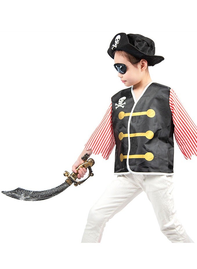 YelaJoy Pirate Costume for Kids, Pirate Hat,Eyepatch,Pirate Cutlass, Children's Dress Up Play Costume,Boy Captain Pirate Costume for Halloween.Dress up four-piece set, Transform into a pirate captain with one click - Image 2